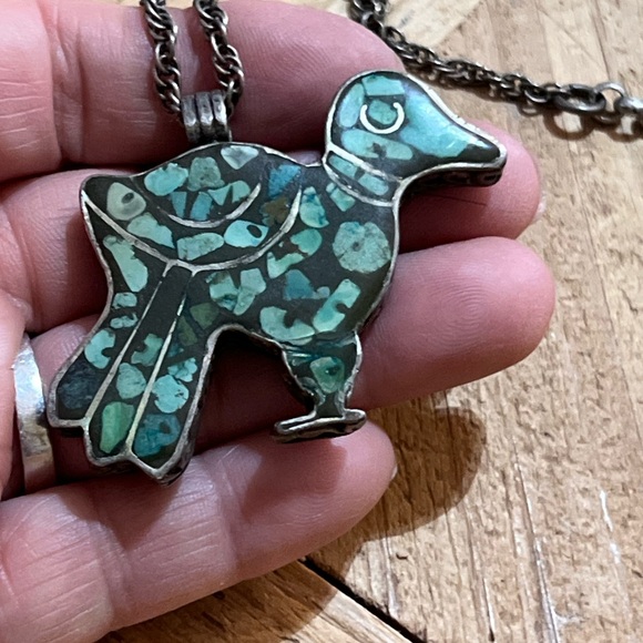 Lucky Brand Turquoise Brass reversible Bird Pendant Necklace - Picture 5 of 6
